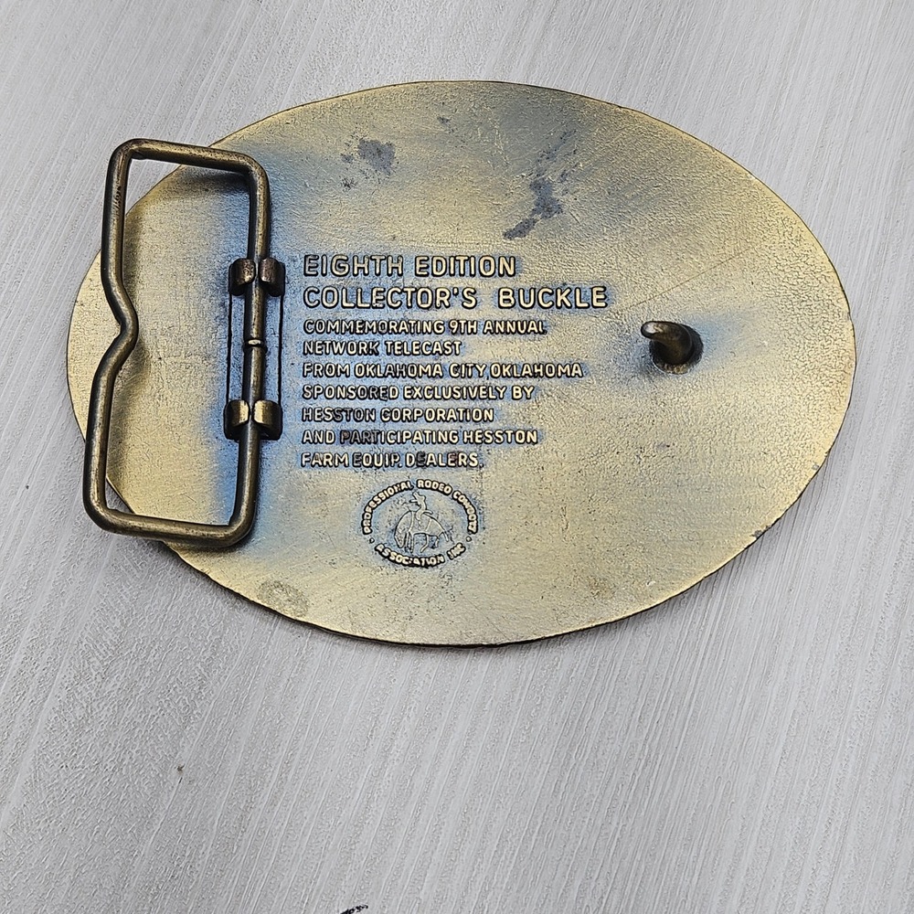 Vintage 1982 Hesston National Finals Rodeo NFR Belt Buckle 8th Edition Brass - Picture 2 of 3